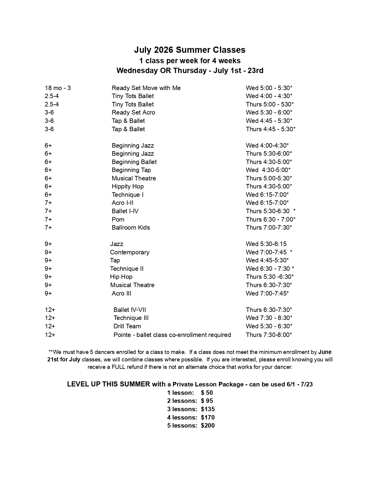 summer dance class info