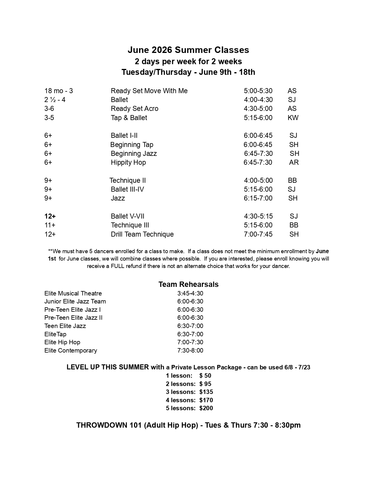 summer dance class info